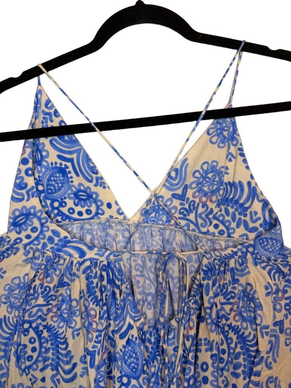 Zara Blue Boho Paisley Print Maxi Dress Womens XL Spaghetti Strap VNeck Sundress - Picture 5 of 8
